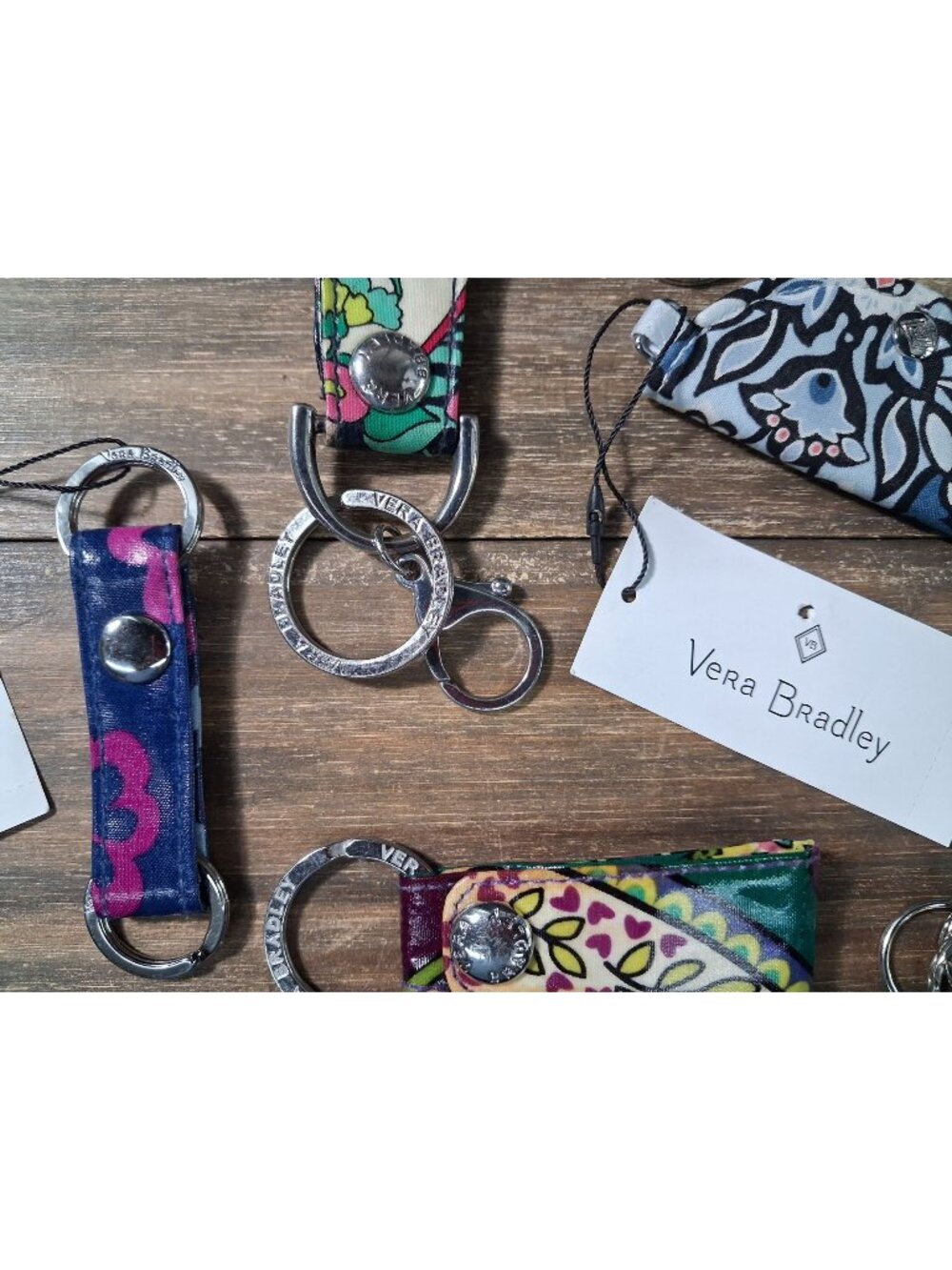 Vera Bradley Bag Tag Lot Cord Holder Keychain Ring Paisley Fold Snap Vinyl Cloth
